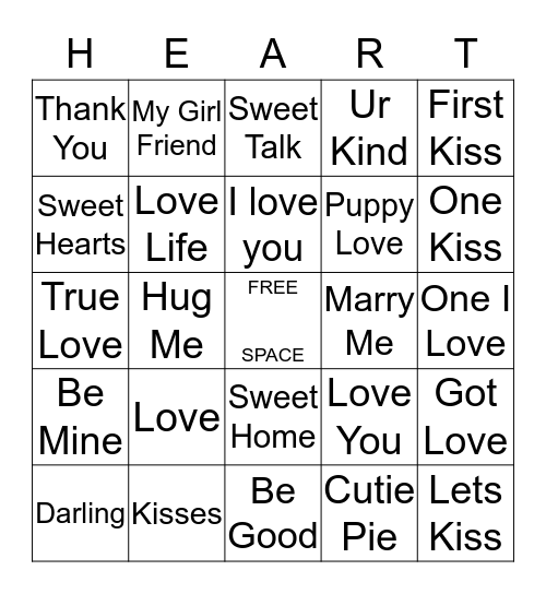 Valentines Day Heart Bingo Card