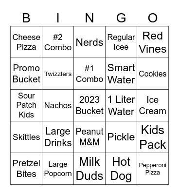 Concessions Bingo Card