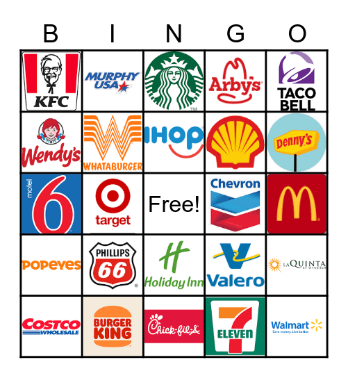 Roadtrip Bing Bingo Card