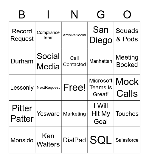 Compliance Team Bingo Card