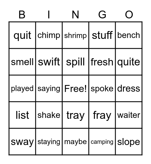 -ay, vce, vc Bingo Card