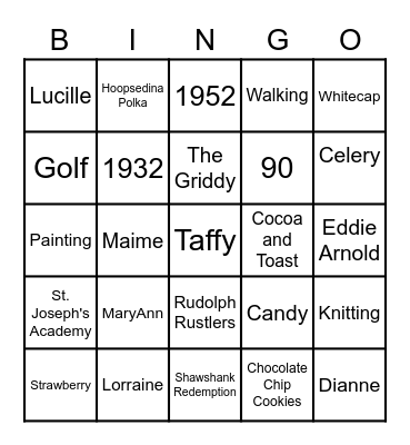 Grandma Helen Bingo Card