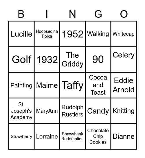 Grandma Helen Bingo Card