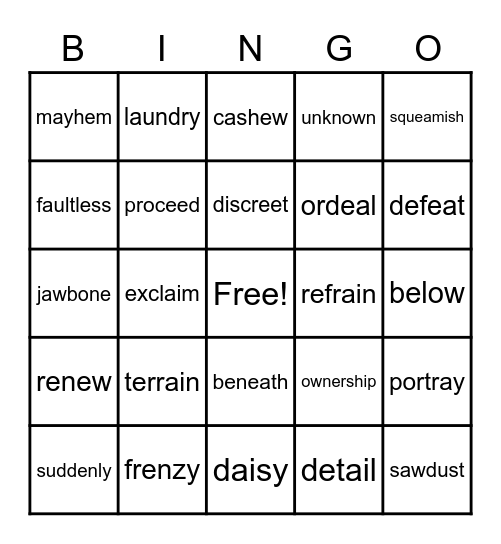 2nd grade long vowels, au, aw Bingo Card