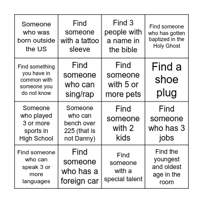 Human Scavenger Hunt Bingo Card