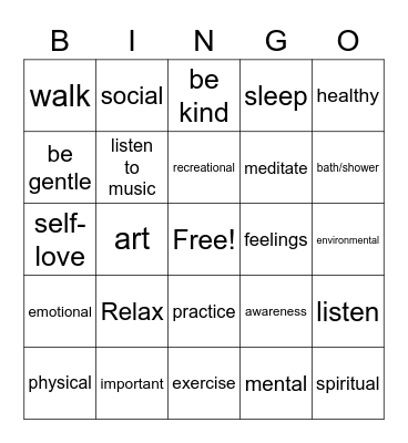 Self-Care Bingo Card