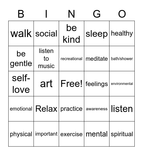 Self-Care Bingo Card