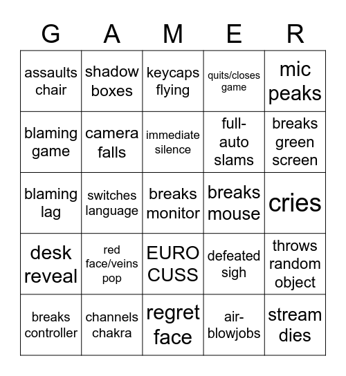 GAMER RAGE BINGO Card