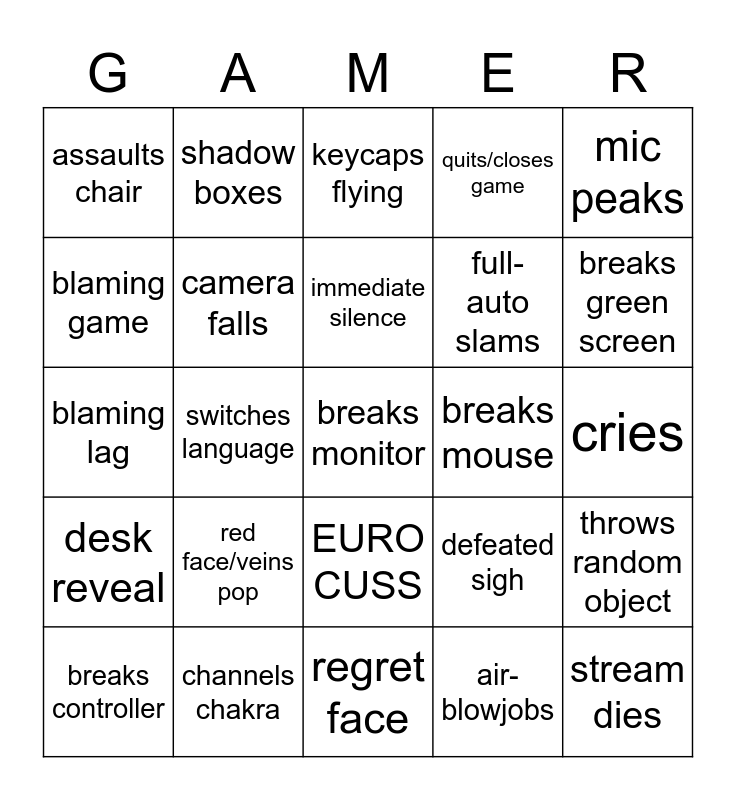 Fifa rage bingo Card