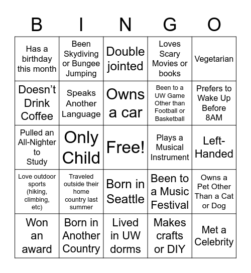 Britain Orientation #1 Bingo Card