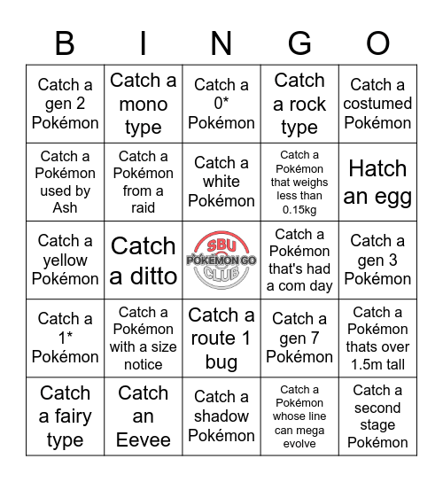 Pokémon GO Club Bingo Card