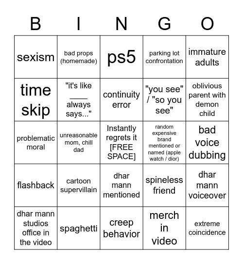 Dhar Mann Bingo v4 Bingo Card