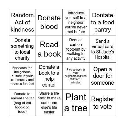 Community Scavenger Hunt Card 1 Bingo Card