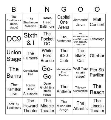 DC Music Bingo Card
