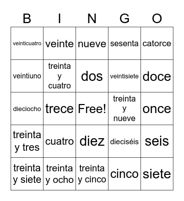 Números 0-40, 50, 60 Bingo Card