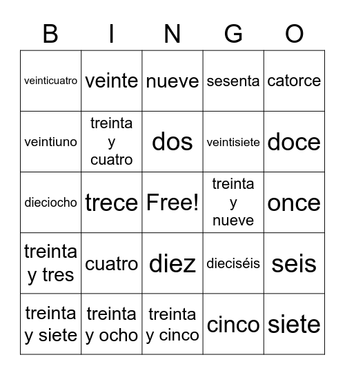 Números 0-40, 50, 60 Bingo Card
