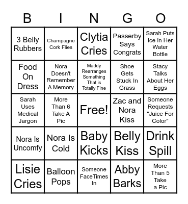 Nora's Baby Shower Bingo! Bingo Card