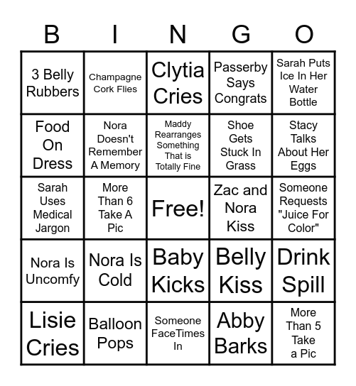 Nora's Baby Shower Bingo! Bingo Card