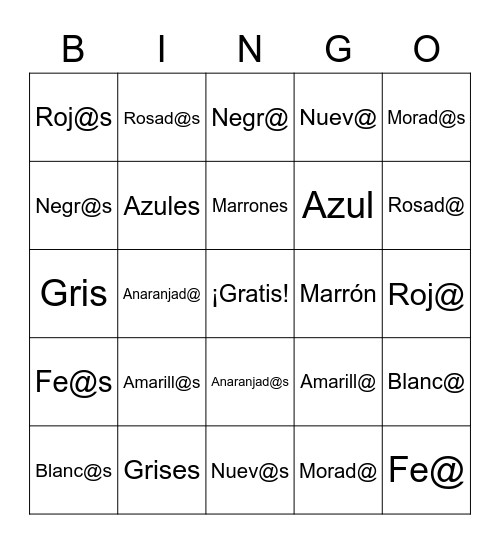 Los Colores Bingo Card