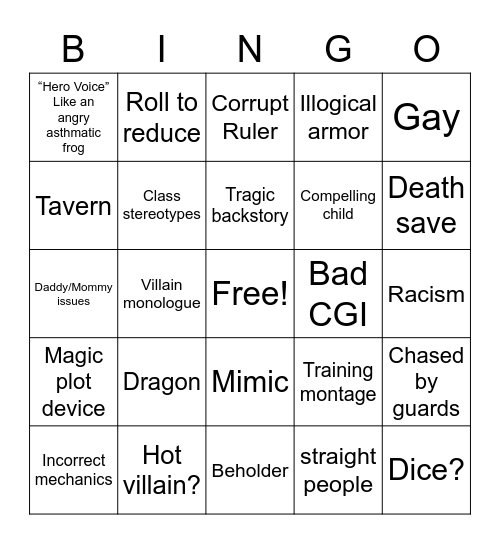 D&D Movie Bingo Card