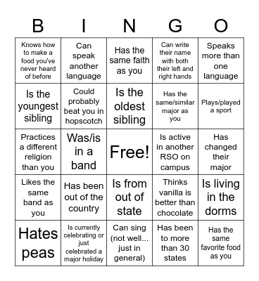 CIC Icebreaker Bingo Card
