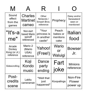 Mario Movie Bingo Card