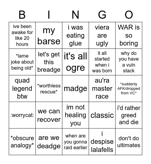 Vyn Bingo Card