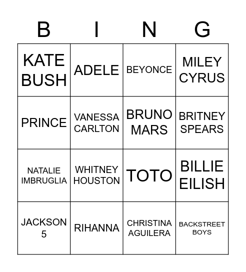 KARAOKE Bingo Card