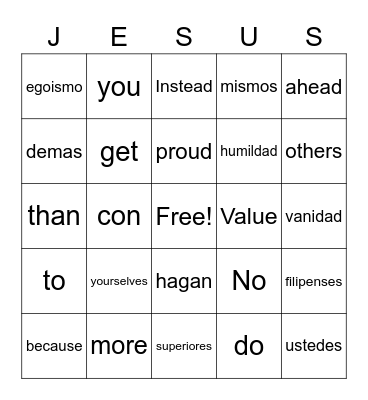 Philippians 2:3 Bingo Card