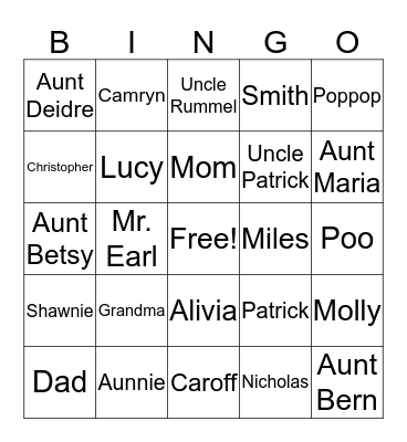 Family Bingo Card