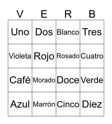 Los Colores y Los Numeros Bingo Card