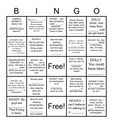 Toy Story 4 Vocabulary Sentences Bingo Card