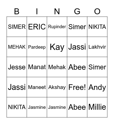 Nik & Sim's Wedding Bingo Card