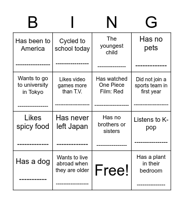 Welcome Back Bingo Card