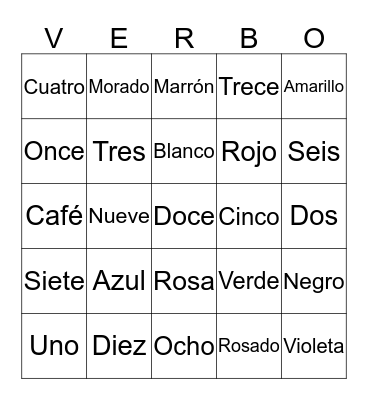 Los Colores y Los Numeros Bingo Card