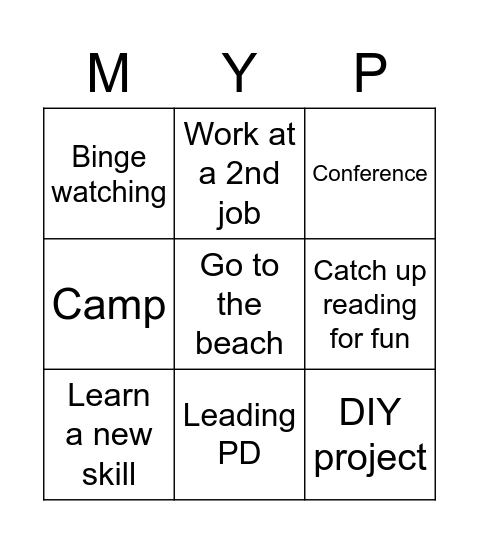 MYP Breakout Bingo Card