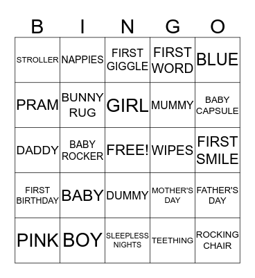 Deb's Baby Shower Bingo Card