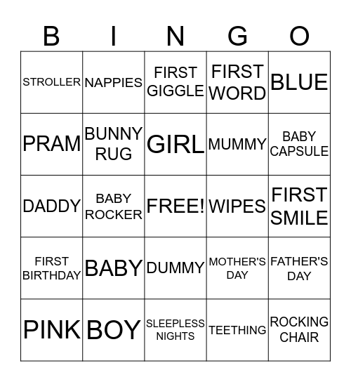 Deb's Baby Shower Bingo Card