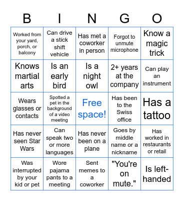 Ice Breaker Bingo Card