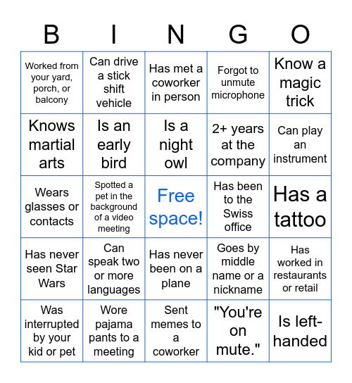 Ice Breaker Bingo Card