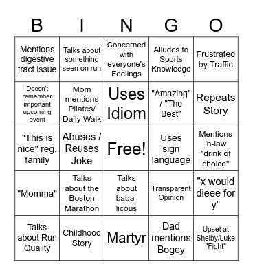 Parent Bingo Card