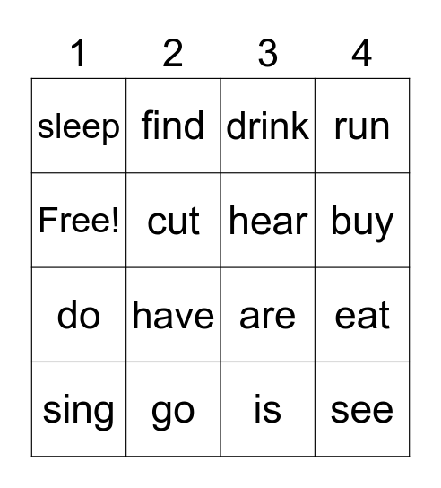 Irregular verbs past simple Bingo Card