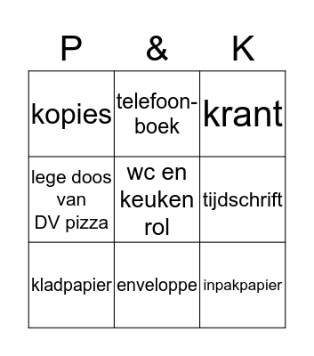 papier en karton Bingo Card