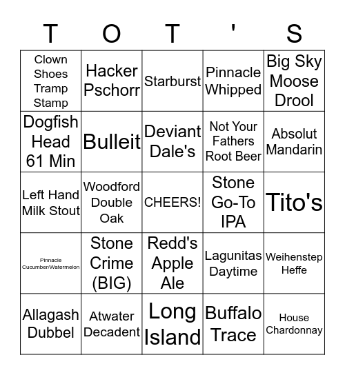 Drink Bingo! *Attach your Receipts!  Bingo Card