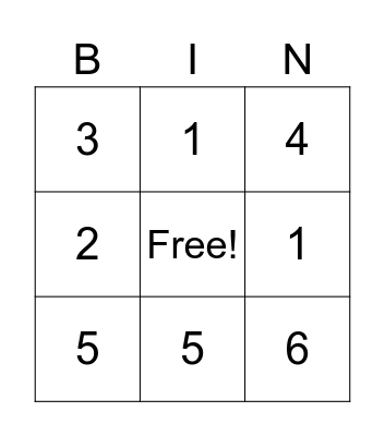 Number Bingo Card