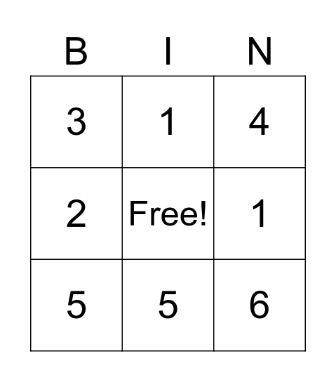 Number Bingo Card