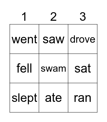 Irregular verbs Bingo Card