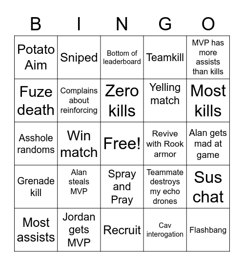 Siege bingo Card