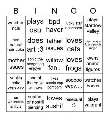 willow bingo ^__^ Bingo Card