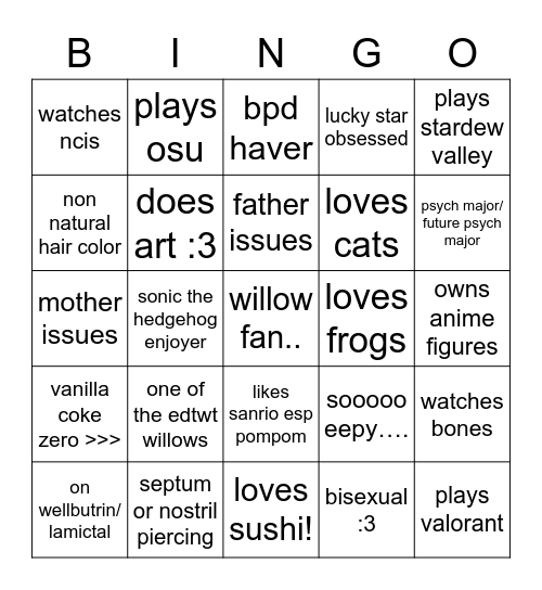 willow bingo ^__^ Bingo Card